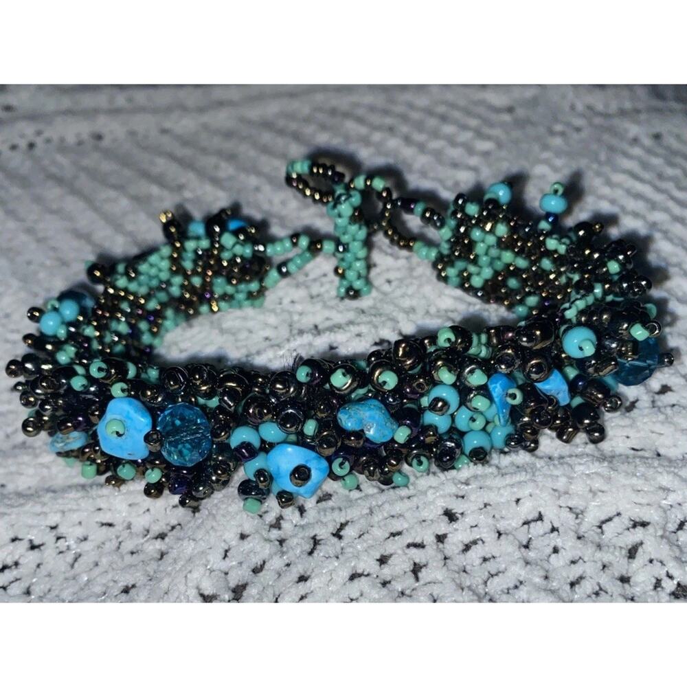 Czech Glass "OVERLOAD" Beaded Bracelet TURQUOISE BRONZE Excellent
